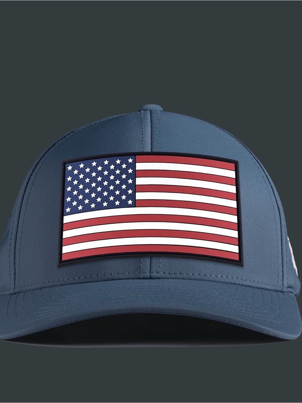Branded Bills - Salute PVC Curved Blue Baseball Cap with American Flag Patch